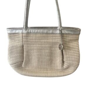 Furla Cream and Silver Woven Shoulder Bag